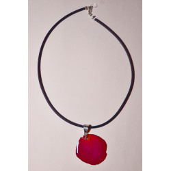 Collier 45 cm - Pétale de rose rouge avec brillant 4 cm