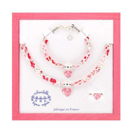 Parure enfant collier, bracelet et bague, ruban cur liberty Parure enfant collier, bracelet et bague, ruban cur liberty