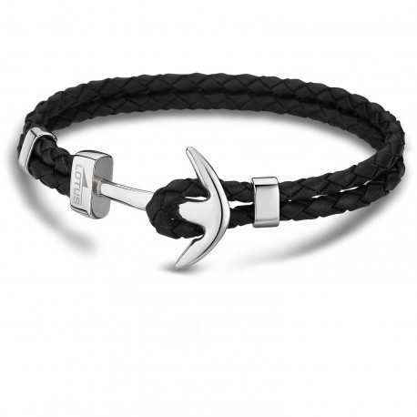 Bracelet Homme LOTUS, Urban man, ancre marine cuir noir