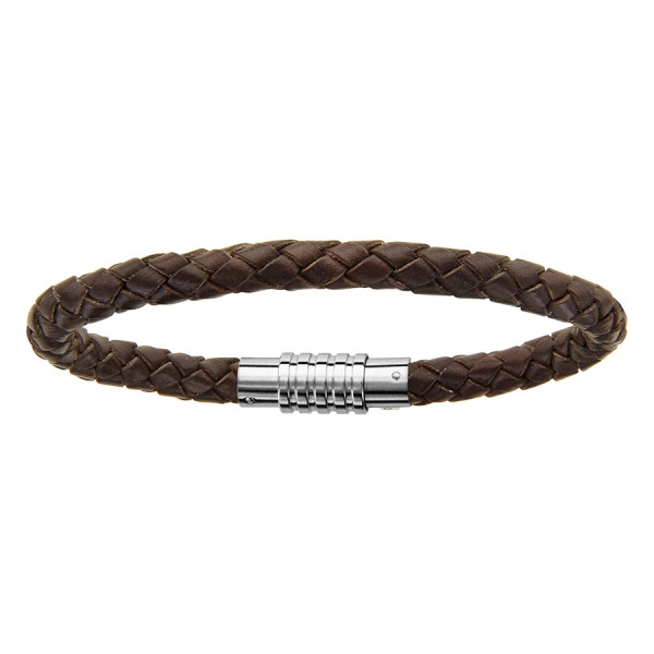 Bracelet En Cuir Tressé Avec Clous Métal Argenté - Marron, Unisexe, Ajustable 16-18 Cm, Neuf
