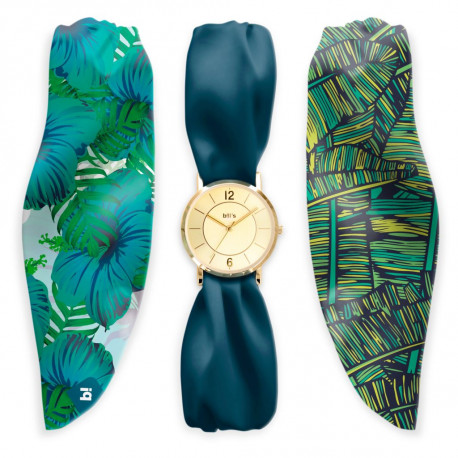 Montre femme BILL'S WATCHES, bracelets foulards en satin Banana Palm Montre femme BILL'S WATCHES, bracelets foulards en satin Banana Palm