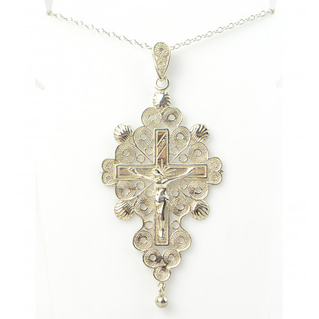 Pendentif Croix Porteloise argent Coquilles Saint-Jacques - Croix du pardon  Grand modèle