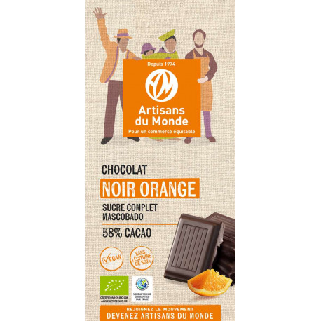Chocolat noir orange 100g, cacao 58 % bio Chocolat noir orange 100g, cacao 58 % bio