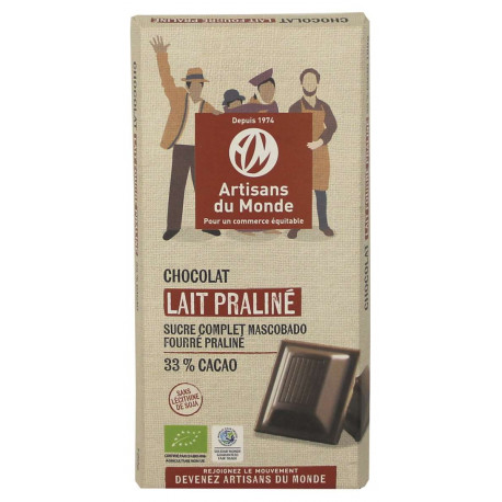 Chocolat au lait praliné 100 gr, cacao 33% bio Chocolat au lait praliné 100 gr, cacao 33% bio