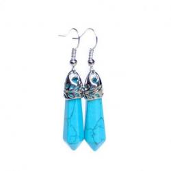 Boucles d'oreilles pendantes Howlite turquoise, fermoir plaqué argent.