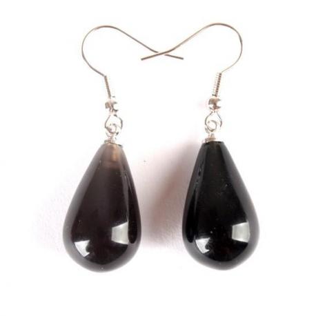 Boucles d'oreilles forme goutte Onyx - crochet plaqué argent Boucles d'oreilles forme goutte Onyx - crochet plaqué argent
