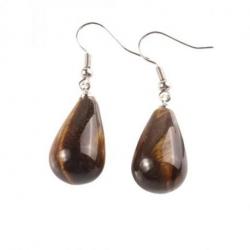 Boucles d'oreilles forme goutte Oeil de tigre - crochet plaqué argent