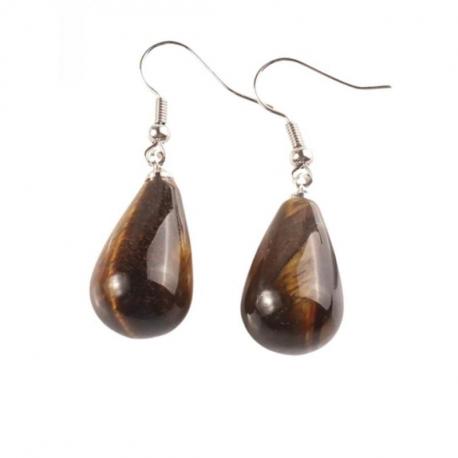 Boucles d'oreilles forme goutte Oeil de tigre - crochet plaqué argent