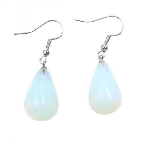 Boucles d'oreilles forme goutte Opalite - crochet plaqué argent