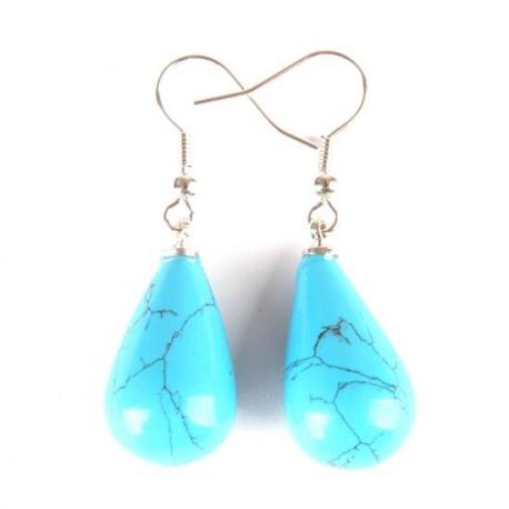 Boucles d'oreilles forme goutte Turquoise (Howlite) - crochet plaqué argent Boucles d'oreilles forme goutte Turquoise (Howlite) - crochet plaqué argent