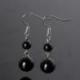 Boucles d'oreilles pendantes 2 boules Agate noire / Onyx
