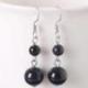 Boucles d'oreilles pendantes 2 boules Agate noire / Onyx