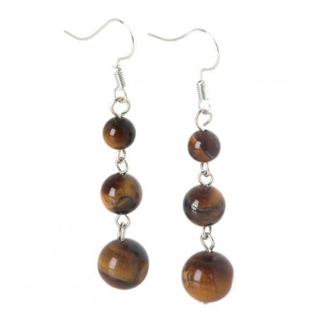 Boucles d'oreilles pendantes 3 boules Oeil de Tigre