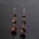 Boucles d'oreilles pendantes 3 boules Oeil de Tigre