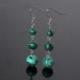 Boucles d'oreilles pendantes 3 boules Malachite 