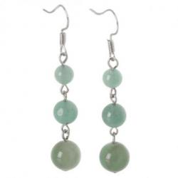 Boucles d'oreilles pendantes 3 boules Aventurine Verte