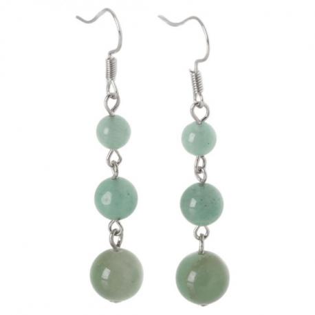 Boucles d'oreilles pendantes 3 boules Aventurine Verte