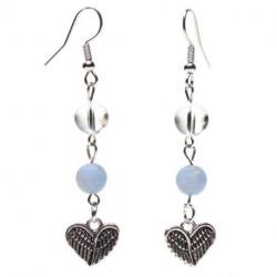 Boucles d'oreilles en Angélite et Cristal de Roche motif Ailes d'Ange