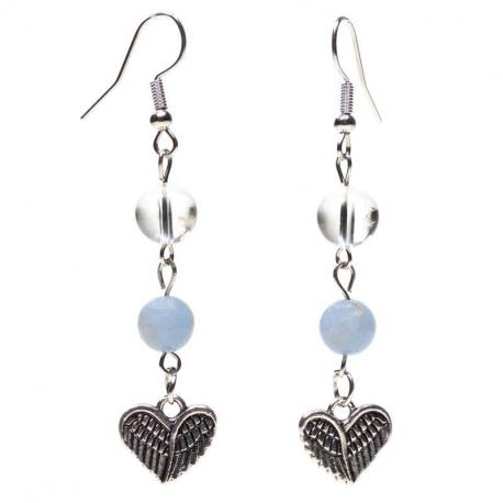 Boucles d'oreilles en Angélite et Cristal de Roche motif Ailes d'Ange Boucles d'oreilles en Angélite et Cristal de Roche motif Ailes d'Ange