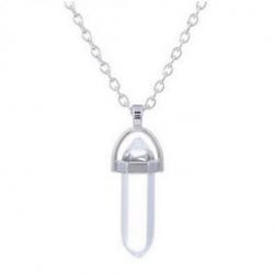 Collier acier + pendentif pointe Cristal de roche