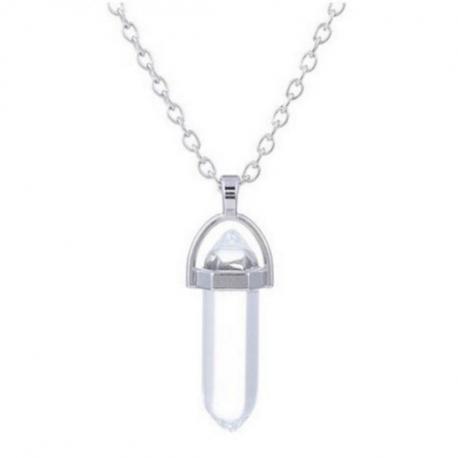 Collier acier + pendentif pointe Cristal de roche