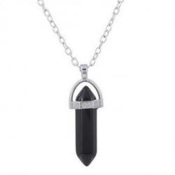 Collier acier + pendentif pointe Agate noire / Onyx