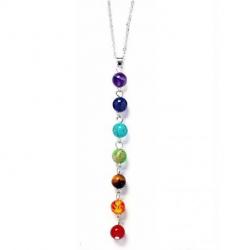 Chaîne argentée + pendentif 7 chakras en pierres fines