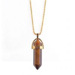 Collier doré et pendentif pointe Oeil de Tigre