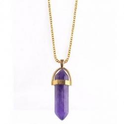 Collier doré + pendentif pointe hexagonale Améthyste
