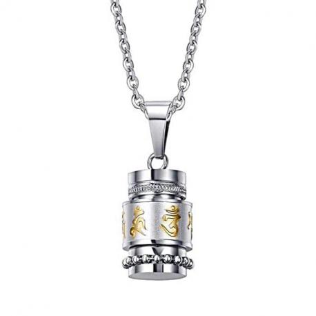 Collier souvenir + pendentif bouddhiste mantra "Om Mani Padme Hum"