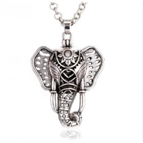 Collier Aromathérapie avec pendentif tête d'éléphant - Diffuseur de parfum