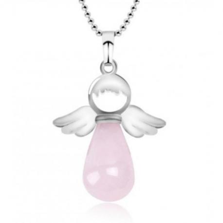 Collier  "Mon Ange gardien" en Quartz rose