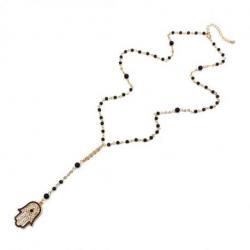 Chapelet Main de Fatma Collier en métal doré et fines perles noires