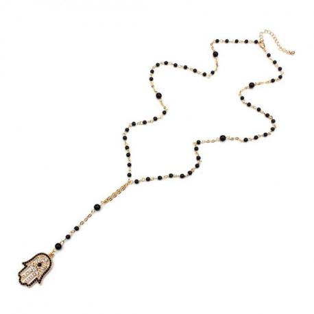 Chapelet Main de Fatma Collier en métal doré et fines perles noires