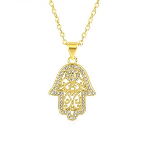 Collier "main de Fatma" avec pendentif en métal doré et strass Collier "main de Fatma" avec pendentif en métal doré et strass