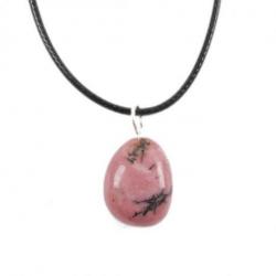 Collier Rhodonite AAA - pendentif pierre roulée + cordon