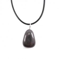 Collier Hématite AAA - pendentif pierre roulée + cordon