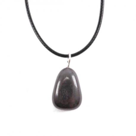 Collier Hématite AAA - pendentif pierre roulée + cordon