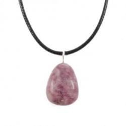 Collier Lépidolite AAA - pendentif pierre roulée + cordon