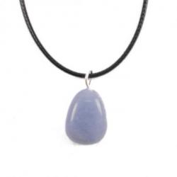 Collier Angélite (Anhydrite) AAA - pendentif pierre roulée + cordon