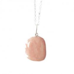 Collier Opale rose des Andes AAA - pendentif pierre roulée + chaîne