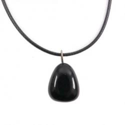 Collier Obsidienne noire AAA - pendentif pierre roulée + cordon