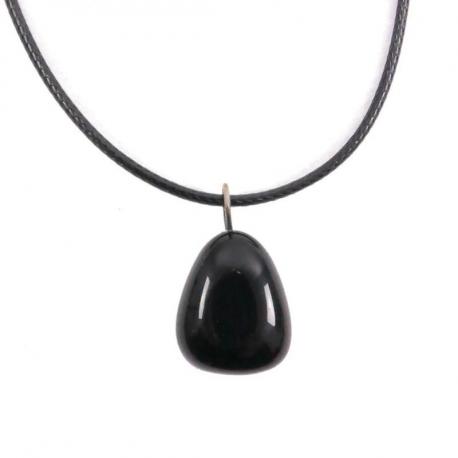 Collier Obsidienne noire AAA - pendentif pierre roulée + cordon