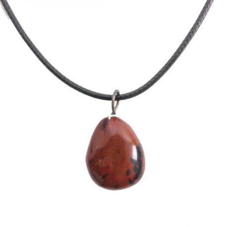 Collier Obsidienne acajou AAA - pendentif pierre roulée + cordon