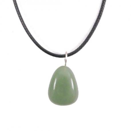 Collier Aventurine verte AAA - pendentif pierre roulée + cordon