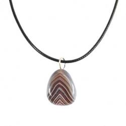 Collier Agate Botswana AAA - pendentif pierre roulée + cordon