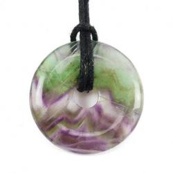 Donut ou Pi Chinois en Fluorite multicolore 3cm + cordon - Pendentif ou bracelet