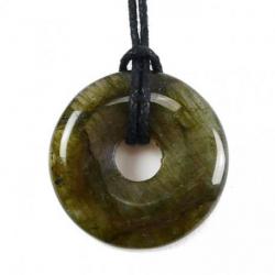 Donut ou Pi Chinois en Labradorite 3cm + cordon - Pendentif ou bracelet