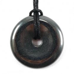 Donut ou Pi Chinois en Hématite 3cm + cordon - Pendentif ou bracelet