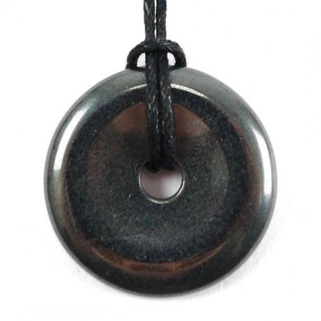 Donut ou Pi Chinois en Hématite 3cm + cordon - Pendentif ou bracelet
